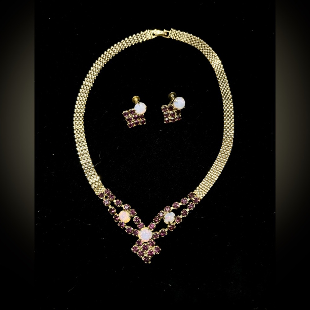 Vintage *not appraised* Trifari Coronet Faux Amethyst & Opal set Gold fill 1940s